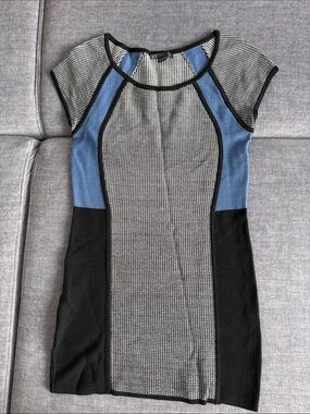 Armani Exchange Blue, Black & Gray Colorblock Tight Knit Dress